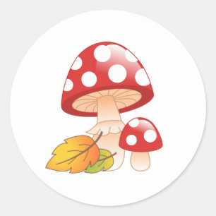 Rode Pet paddestoelen en bladeren Ronde Sticker