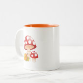 Rode Pet paddestoelen en bladeren Tweekleurige Koffiemok (Voorkant links)