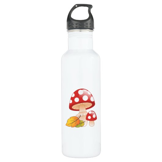 Rode Pet paddestoelen en bladeren Waterfles (Voorkant)