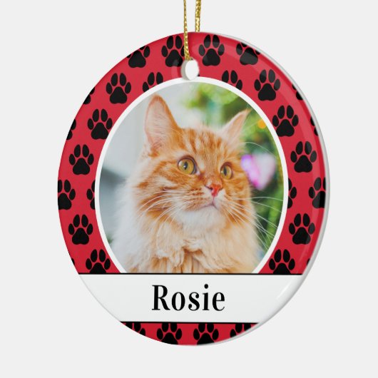 Rode pet schildert Afdrukken Aangepaste Kat Naam F Keramisch Ornament (Links)