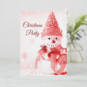 Rode Pet Sneeuwman Kerstfeest Uitnodiging (Staand voorkant)