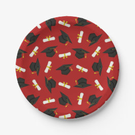 Rode petten diploma's patroon afstudeerfeest papieren bordje