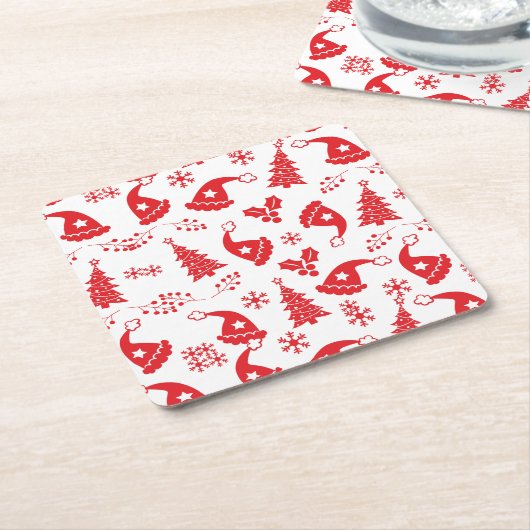 Rode Petten en Holly Kartonnen Onderzetters (Schuin)
