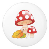 Rode Petten paddestoelen met bladeren Keramische Knop (Voorkant)