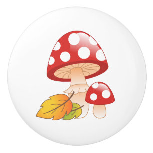 Rode Petten paddestoelen met bladeren Keramische Knop