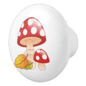 Rode Petten paddestoelen met bladeren Keramische Knop (Rechts)