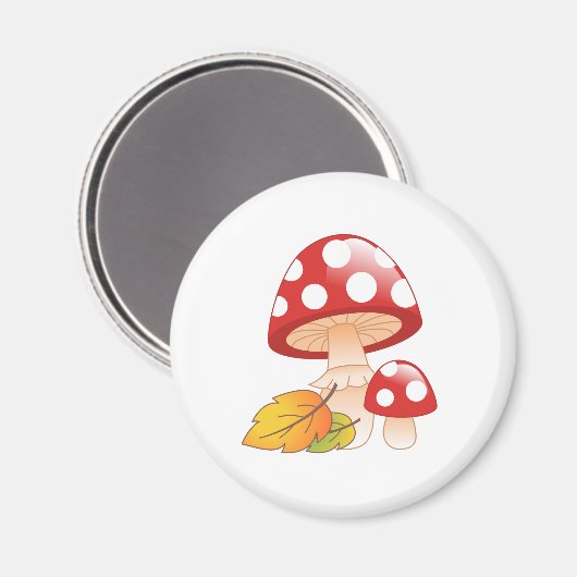 Rode Petten paddestoelen met bladeren Magneet (Voorkant / Achterkant)