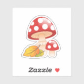 Rode Petten paddestoelen met bladeren Sticker (Vel)