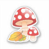 Rode Petten paddestoelen met bladeren Sticker (Voorkant)