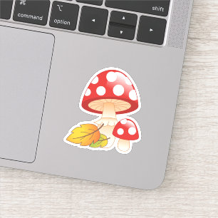 Rode Petten paddestoelen met bladeren Sticker