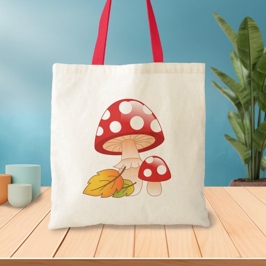 Rode Petten paddestoelen met bladeren Tote Bag
