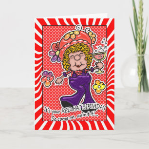 Rode Petten Verjaardag Kaart - Leuke dame met een 