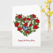 Rode petunia en vlinder verjaardag met naam kaart (Gele Bloem)