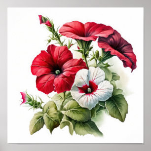 Rode Petunia's Bloem Kunstprint Poster