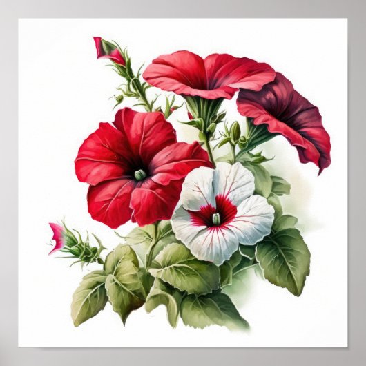 Rode Petunia's Bloem Kunstprint Poster (Voorkant)