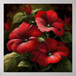 Rode Petunias Bloemen Art Print Poster