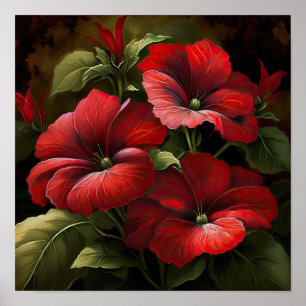 Rode Petunias Bloemen Art Print Poster