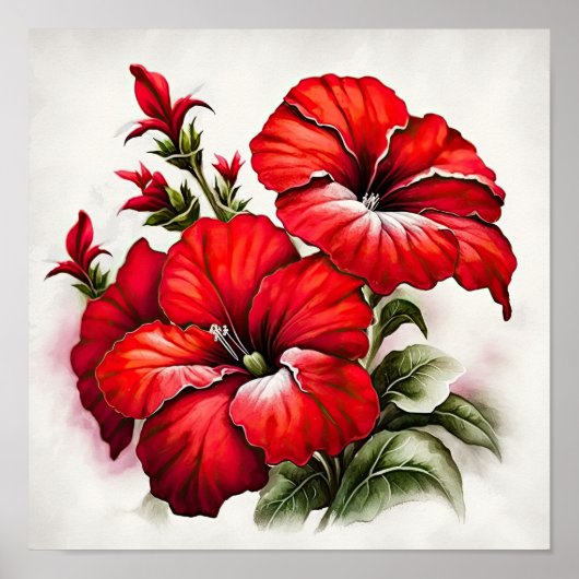 Rode Petunias Bloemen Art Print Poster (Voorkant)
