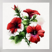 Rode Petunias Bloemen Art Print Poster (Voorkant)