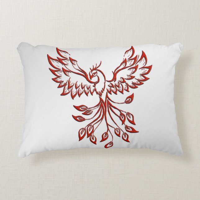 Rode Phoenix Rijst Zilver Accent Kussen (Voorkant)