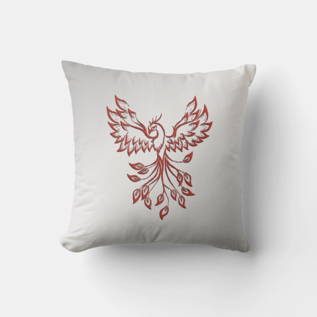 Rode Phoenix Rijst Zilver Buitenkussen (Voorkant)