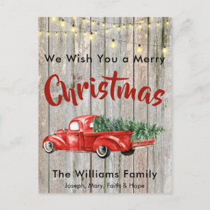Rode  Pick Truck Rustic Barnwood Naam Feestdagenkaart