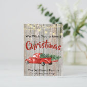 Rode  Pick Truck Rustic Barnwood Naam Feestdagenkaart (Staand voorkant)
