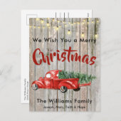 Rode  Pick Truck Rustic Barnwood Naam Feestdagenkaart (Voorkant / Achterkant)