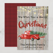 Rode Pick Truck Wood Buffalo Plaid Naam Feestdagenkaart (Voorkant / Achterkant)