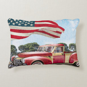 Rode pick-up truck: Amerikaanse vlag Accent Kussen