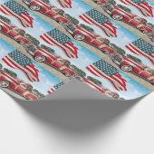 Rode pick-up truck: Amerikaanse vlag  Cadeaupapier (Hoek)