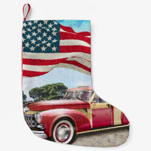 Rode pick-up truck: Amerikaanse vlag Kleine Kerstsok