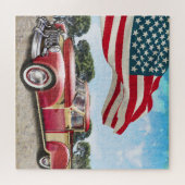 Rode pick-up truck: Amerikaanse vlag  Legpuzzel (Horizontaal)