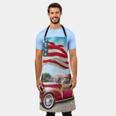 Rode pick-up truck: Amerikaanse vlag Schort (Gedragen)
