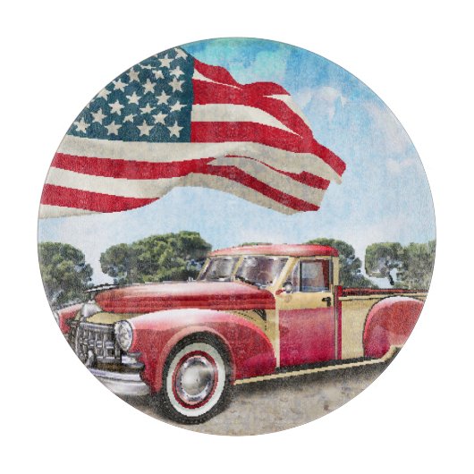 Rode pick-up truck: Amerikaanse vlag Snijplank (Voorkant)