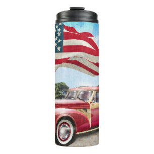 Rode pick-up truck: Amerikaanse vlag Thermosbeker