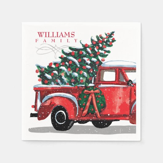  rode pick-up truck familienaam Monogram Servet (Voorkant)