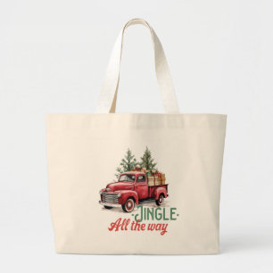 rode pick-up truck "Jingle all the way" Grote Tote Bag