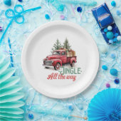 rode pick-up truck Jingle helemaal Papieren Bordje (Feest)