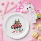 rode pick-up truck Jingle helemaal Papieren Bordje (Feest)