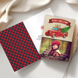 rode pick-up truck kerst foto feestdagen kaart