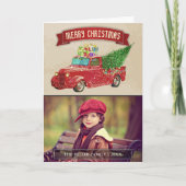 rode pick-up truck kerst foto feestdagen kaart (Voorkant)