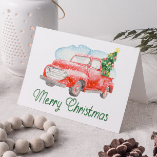 Rode  pick-up truck kerst non-foto feestdagen kaart