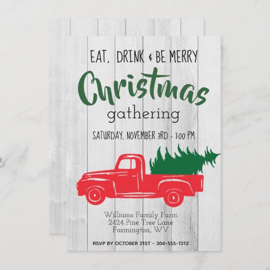  rode pick-up truck kerstuitnodiging bedankkaart (Voorkant / Achterkant)