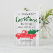  rode pick-up truck kerstuitnodiging bedankkaart (Staand voorkant)