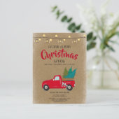  rode pick-up truck kerstuitnodiging feestdagenkaart (Staand voorkant)