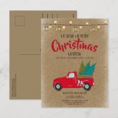  rode pick-up truck kerstuitnodiging feestdagenkaart (Voorkant / Achterkant)
