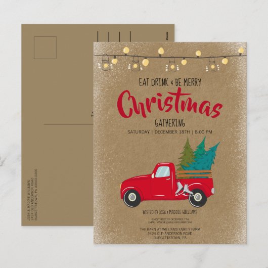 rode pick-up truck kerstuitnodiging feestdagenkaart (Voorkant / Achterkant)