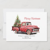 Rode pick-up truck met boom in terug kerst Kaart (Voorkant)