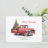 Rode pick-up truck met boom in terug kerst Kaart (Staand voorkant)